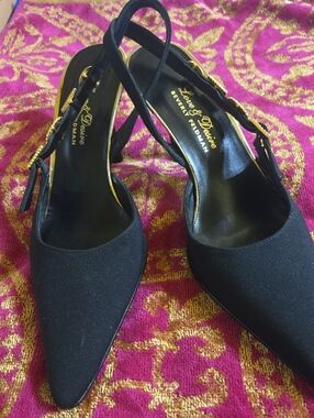 Black Slingback Heels Beverly Feldman Love & Desire with Gold Accent